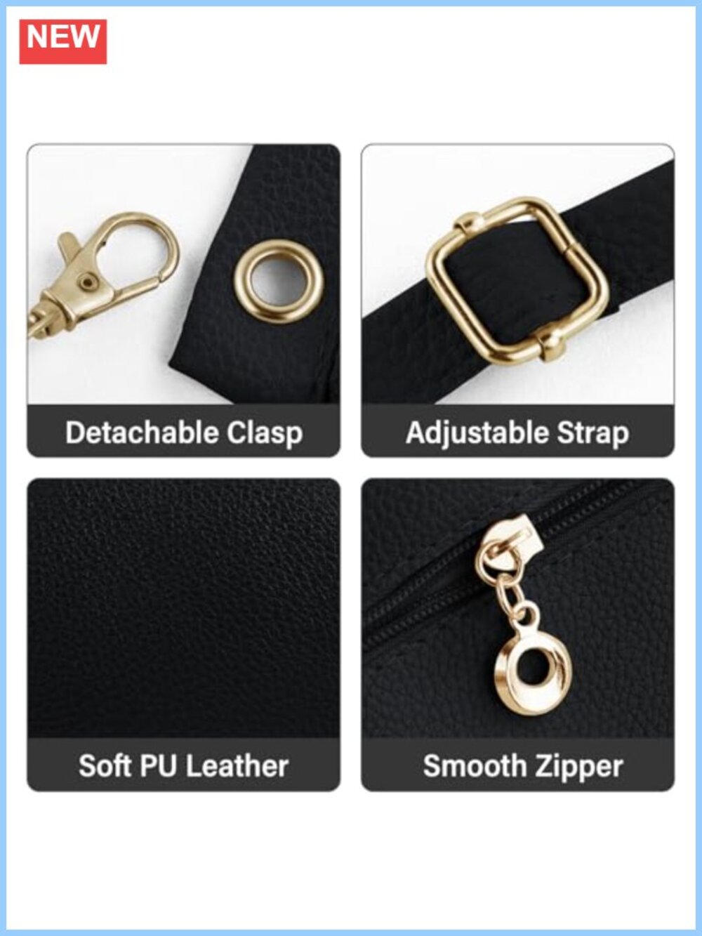 PU Leather Cell Phone Purse Crossbody Bag Detachable Shoulder Strap - Picture 4 of 6